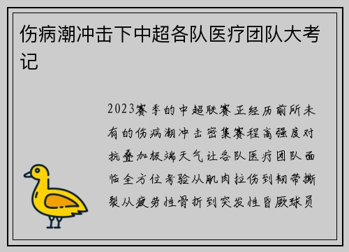 伤病潮冲击下中超各队医疗团队大考记