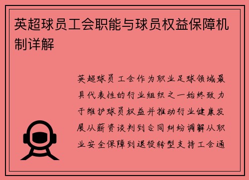 英超球员工会职能与球员权益保障机制详解